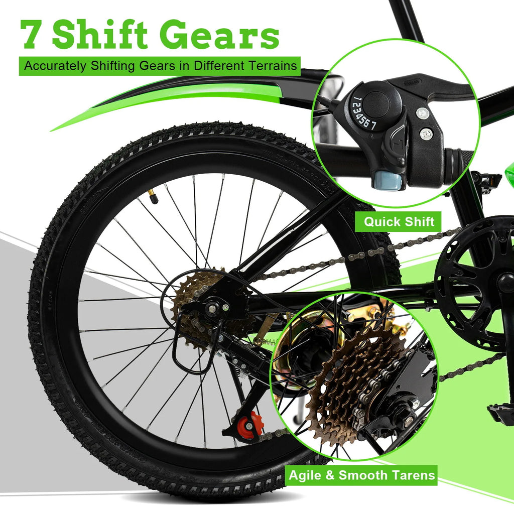 20" Kids Mountain Bike 7-Speed with Adjustable Seat & 187LB Capacity, All-Terrain Bicycle for Outdoor Adventure