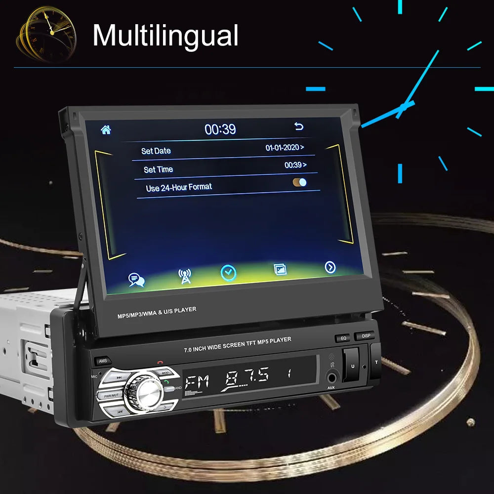 Podofo 1Din — Retractable Screen, CarPlay, Android Auto