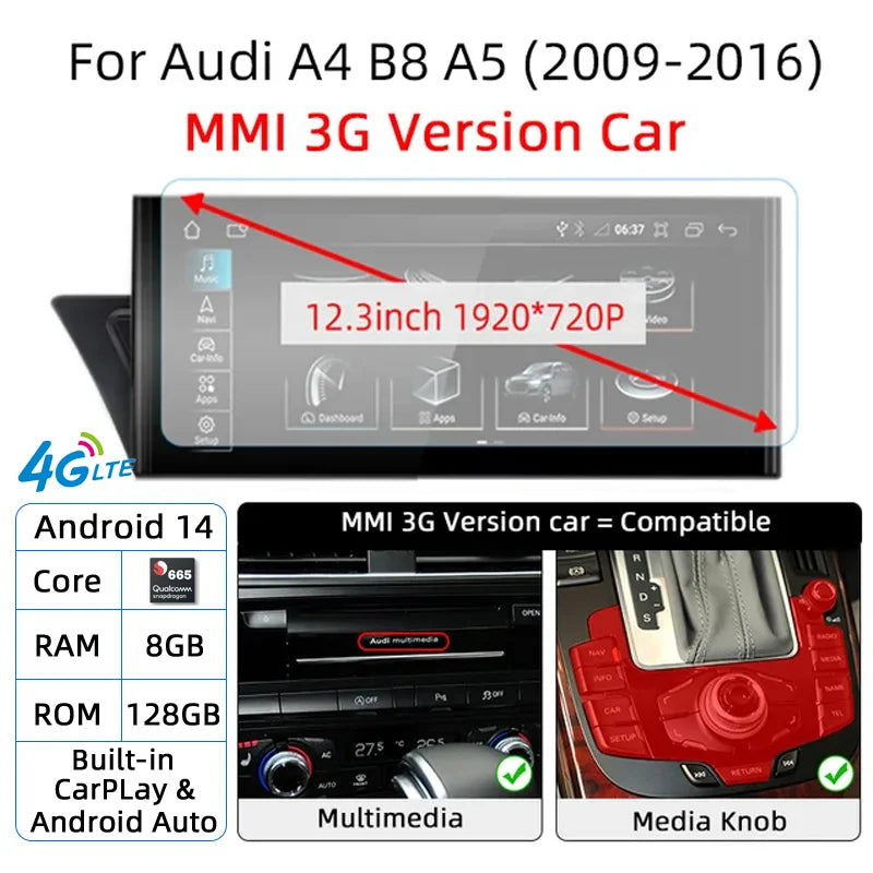 Audi A4 B8/A5 — Android 14, Wireless CarPlay