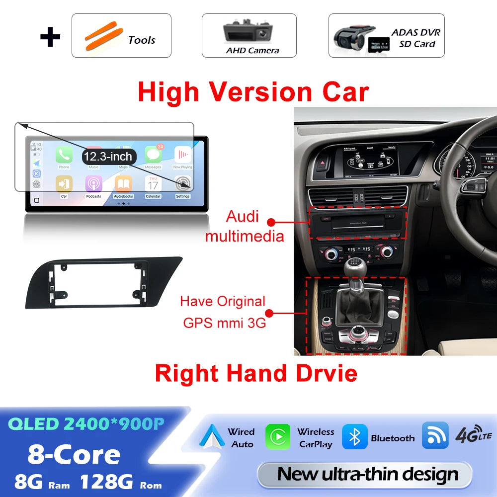 Audi A4/A5 Android 16 — Wireless CarPlay, QLED