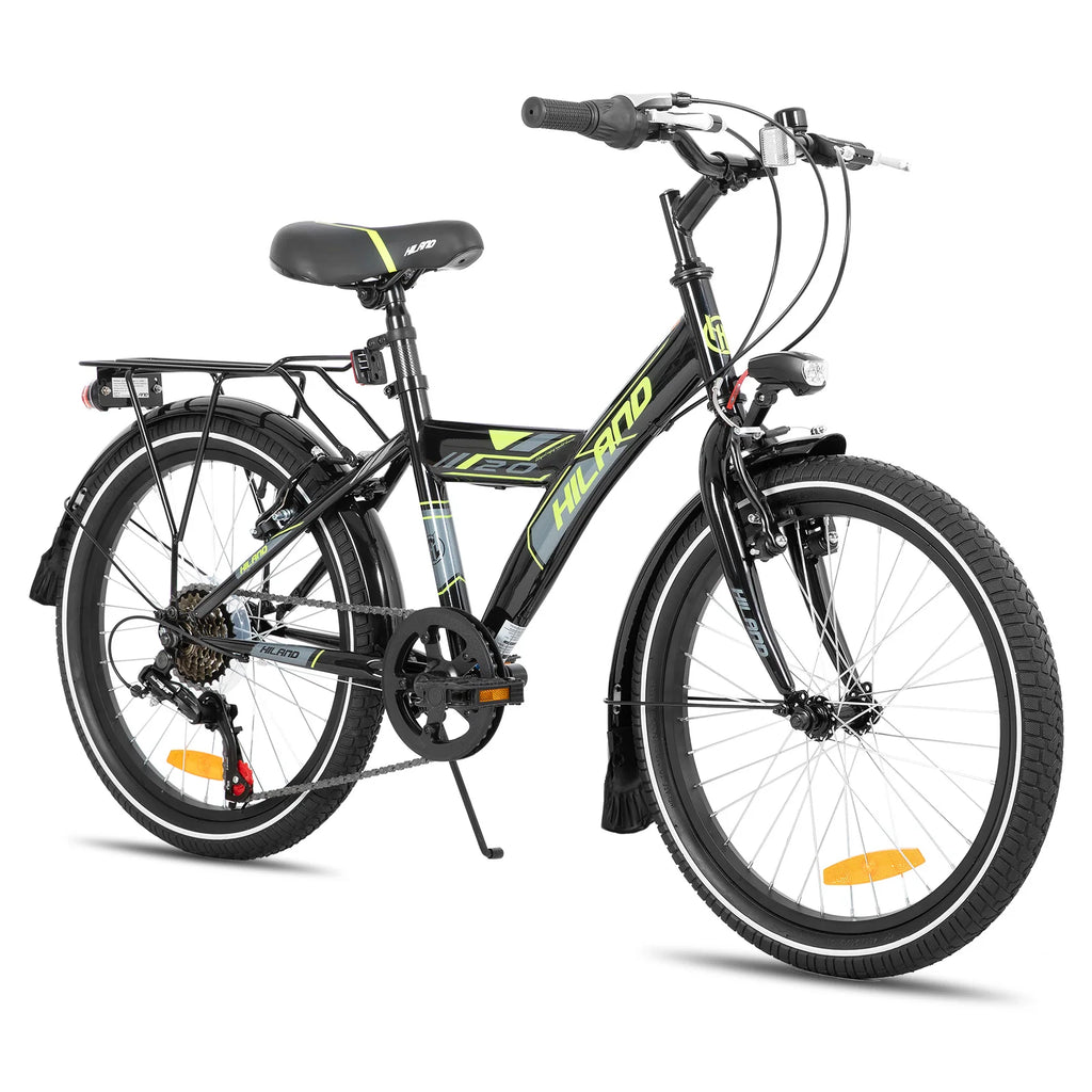 HILAND 20/24 Inch Kids Bike with Rear Rack, 6-Speed Gears Kids Bike with Hand Brakes, Children's Bicycle with Kickstand