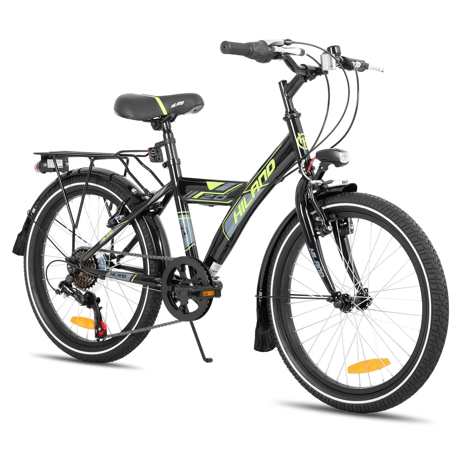 HILAND 20/24 Inch Kids Bike with Rear Rack, 6-Speed Gears Kids Bike with Hand Brakes, Children's Bicycle with Kickstand