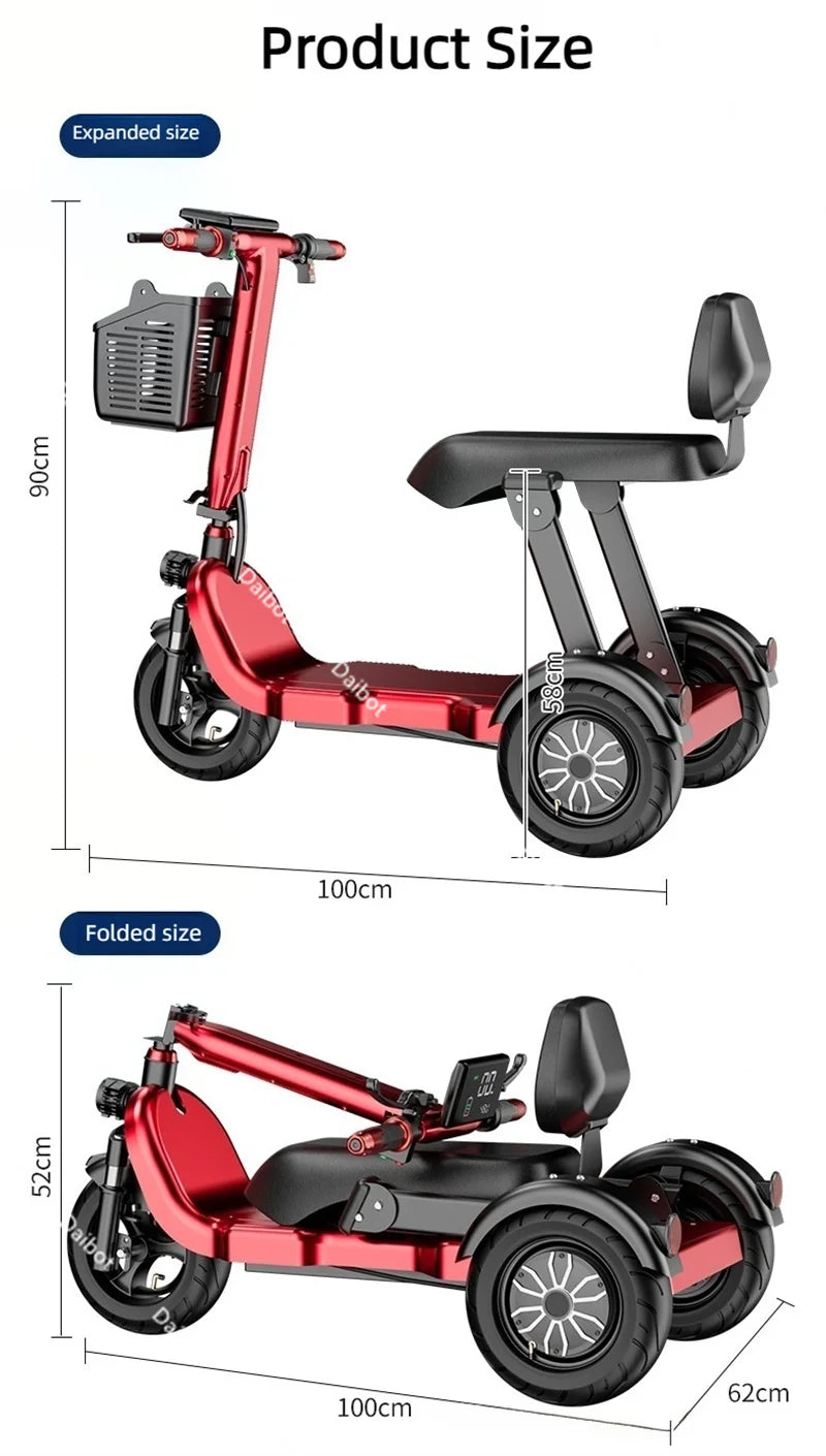 Family 3 Wheel Foldable Mobility Scooter For Seniors Anti-Theft Alarm 2 Seat Long Range 1000W Small Electric Tricycle Folding