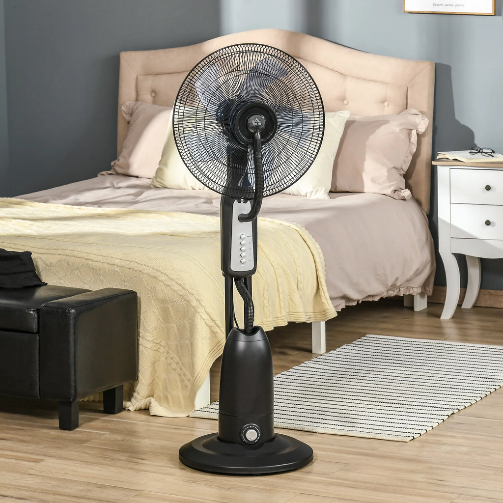 HOMCOM 18" Pedestal Fan with Water Mist Spray Standing Fan, 2.8L Tank Black