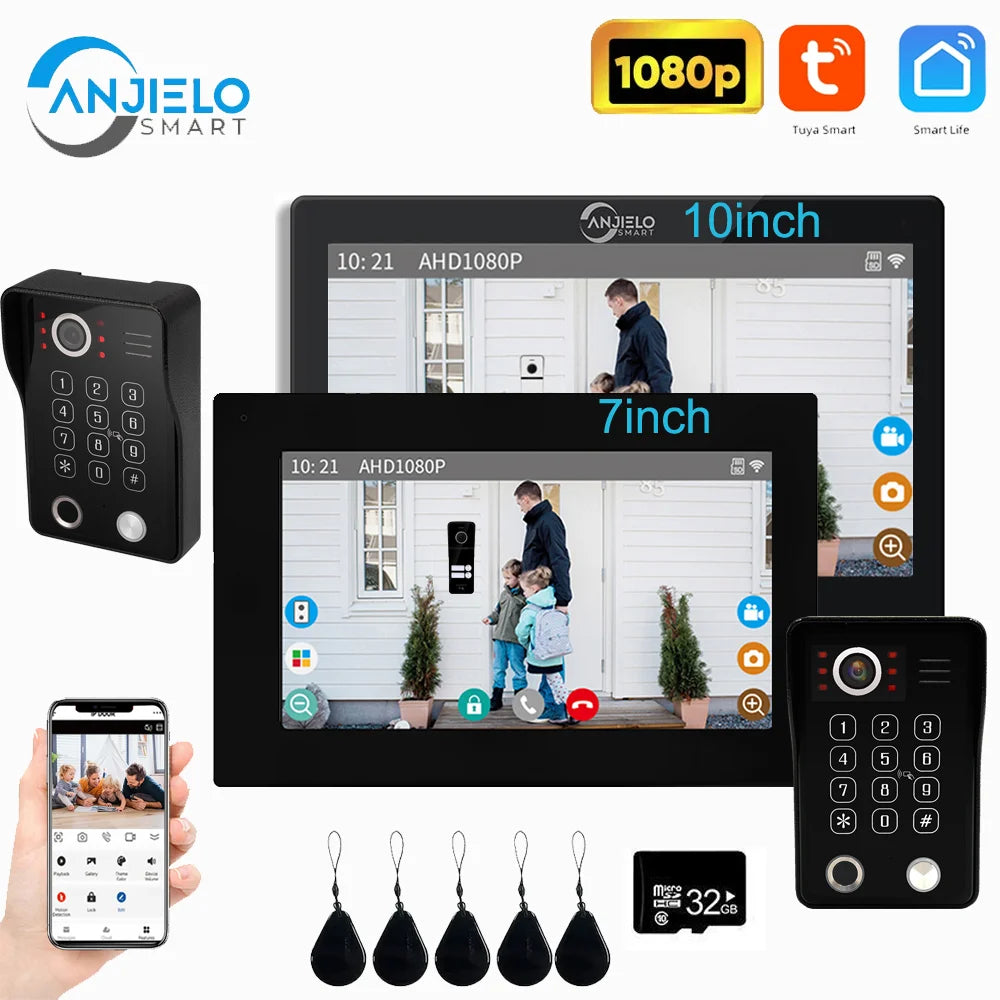 Anjielo Tuya 1080P 7/10 Zoll Touch-Monitor Fingerabdruck-Entsperrung Video-Gegensprechanlage Türklingel-Sicherheitssystem für Villen und Eigenheime