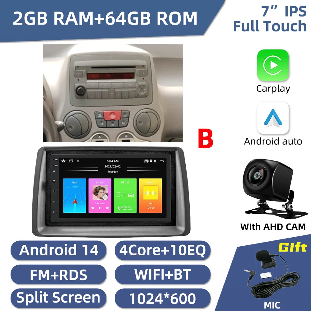 FIAT Panda 2 Din — 7" GPS, WiFi, Car Stereo