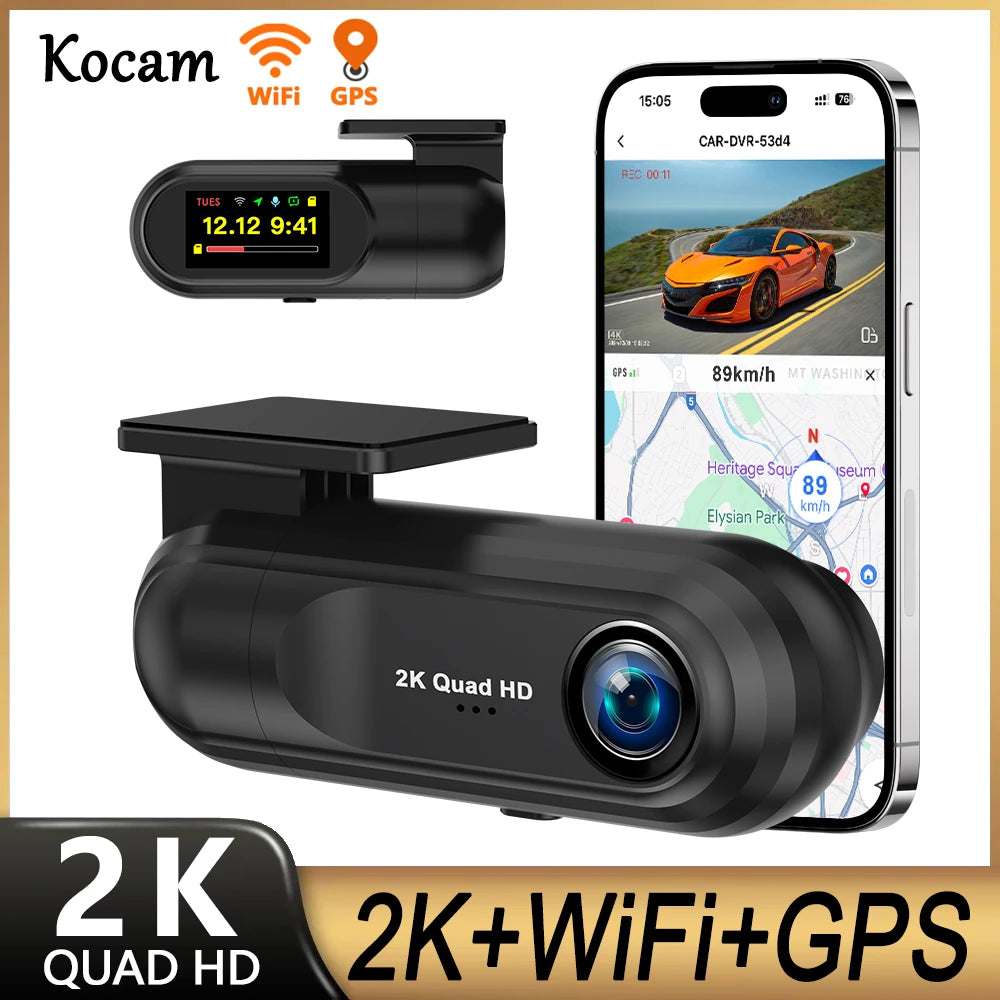 Kocam 2K Dash Cam — WiFi, GPS, Night Vision