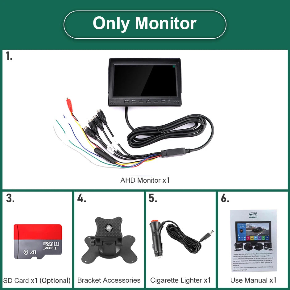 Alarme Radar d'Angle Mort IA — DVR Écran Partagé 4 Canaux AHD 7", Camion, Bus et SUV