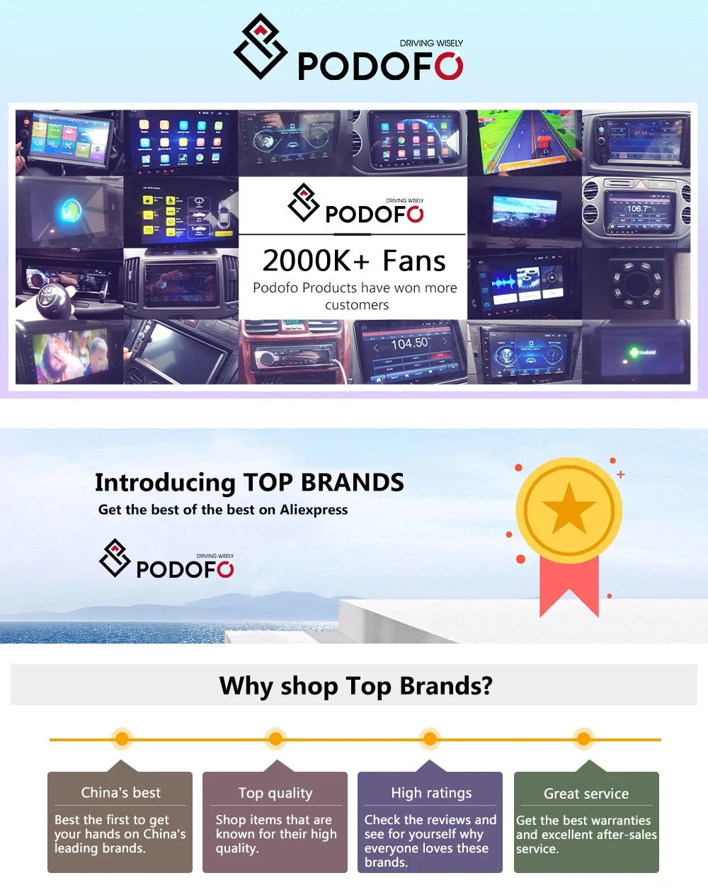 Podofo 1Din — Retractable Screen, CarPlay, Android Auto