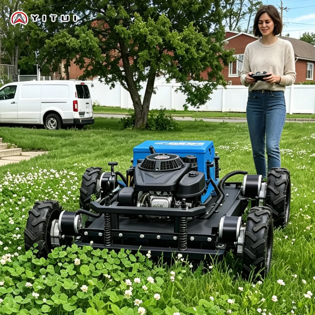 Wireless Remote Control Crawler Lawn Mower For Sloped Garden Farm Grass Cutting High Power Low Vibration Customizec