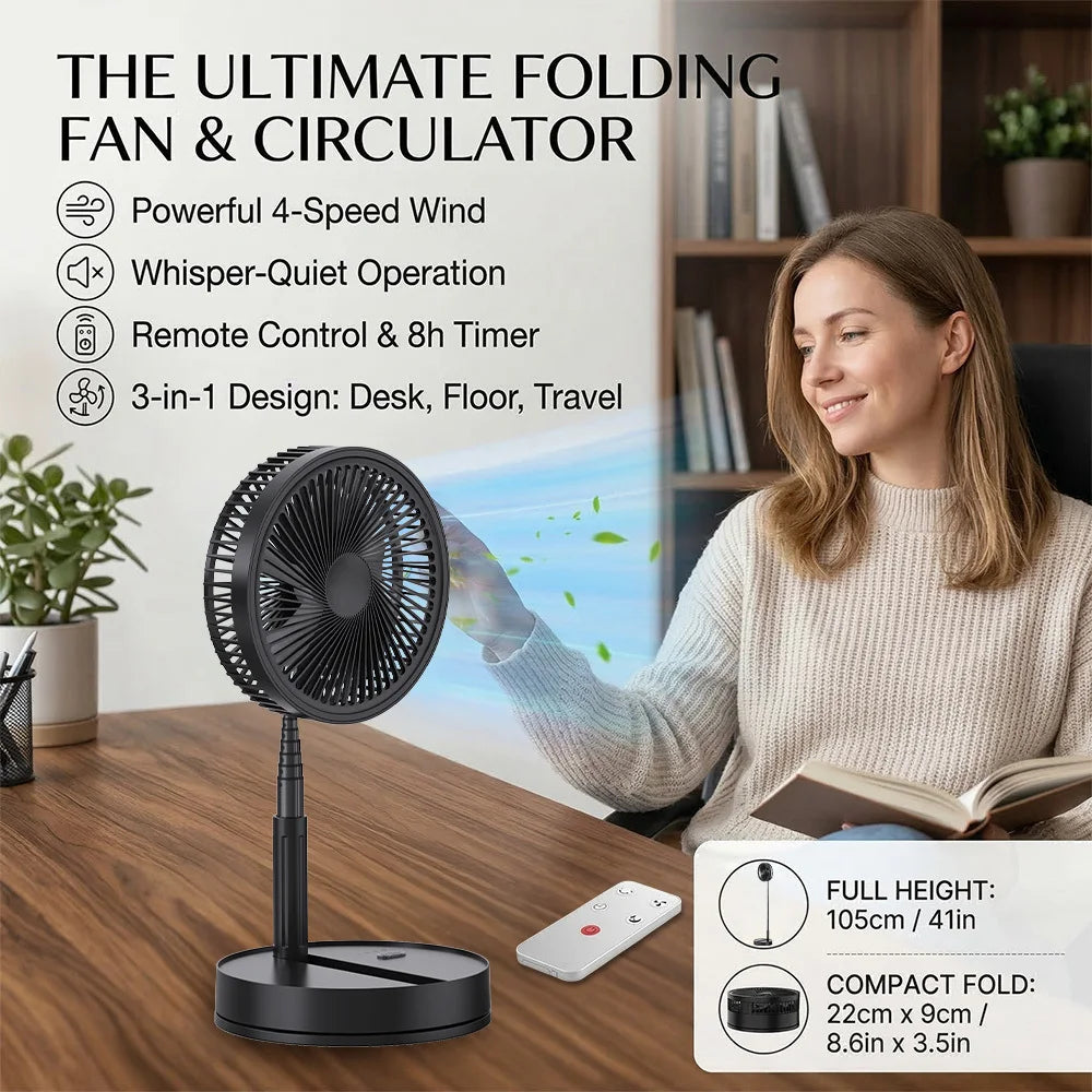 9" Portable Desk Fan with 8000mAh Rechargeable Battery, 4 Speed Settings,Ultra-Quiet, Oscillating Desktop Fans, for Home Officek