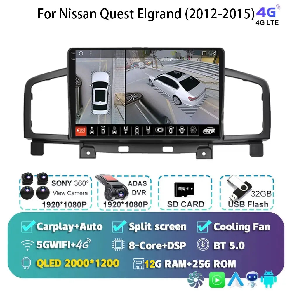 Android 15 Car Radio — Compatible with Nissan Quest | QLED | 5G WiFi