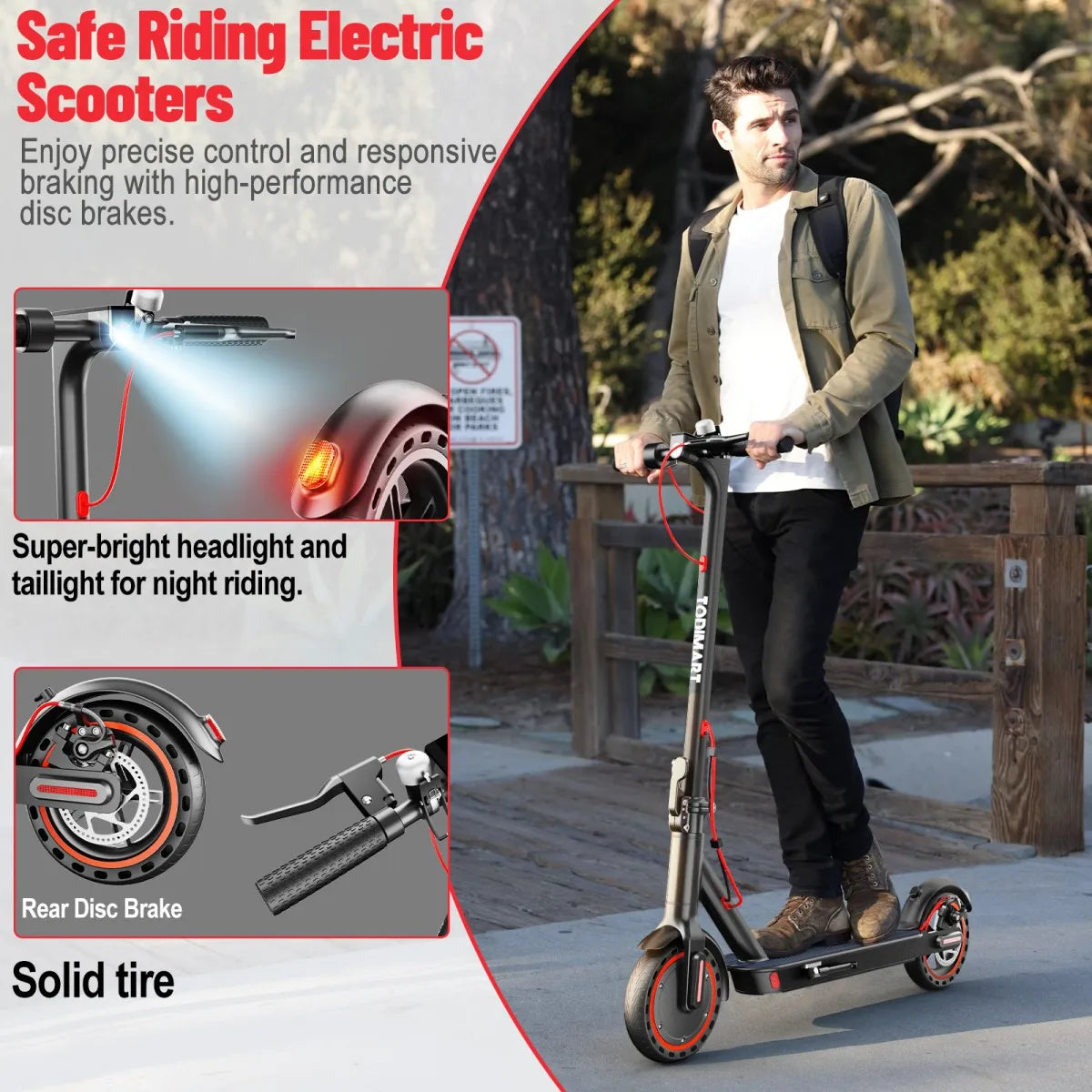 T3 Electric Scooter Adult 350W Motor 36V 7.8Ah Battery 20-25km Range 8.5inch Solid Tire APP Control Portable Foldable E Scooter