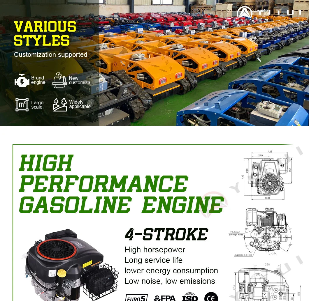 Wireless Remote Control Crawler Lawn Mower For Sloped Garden Farm Grass Cutting High Power Low Vibration Customizec