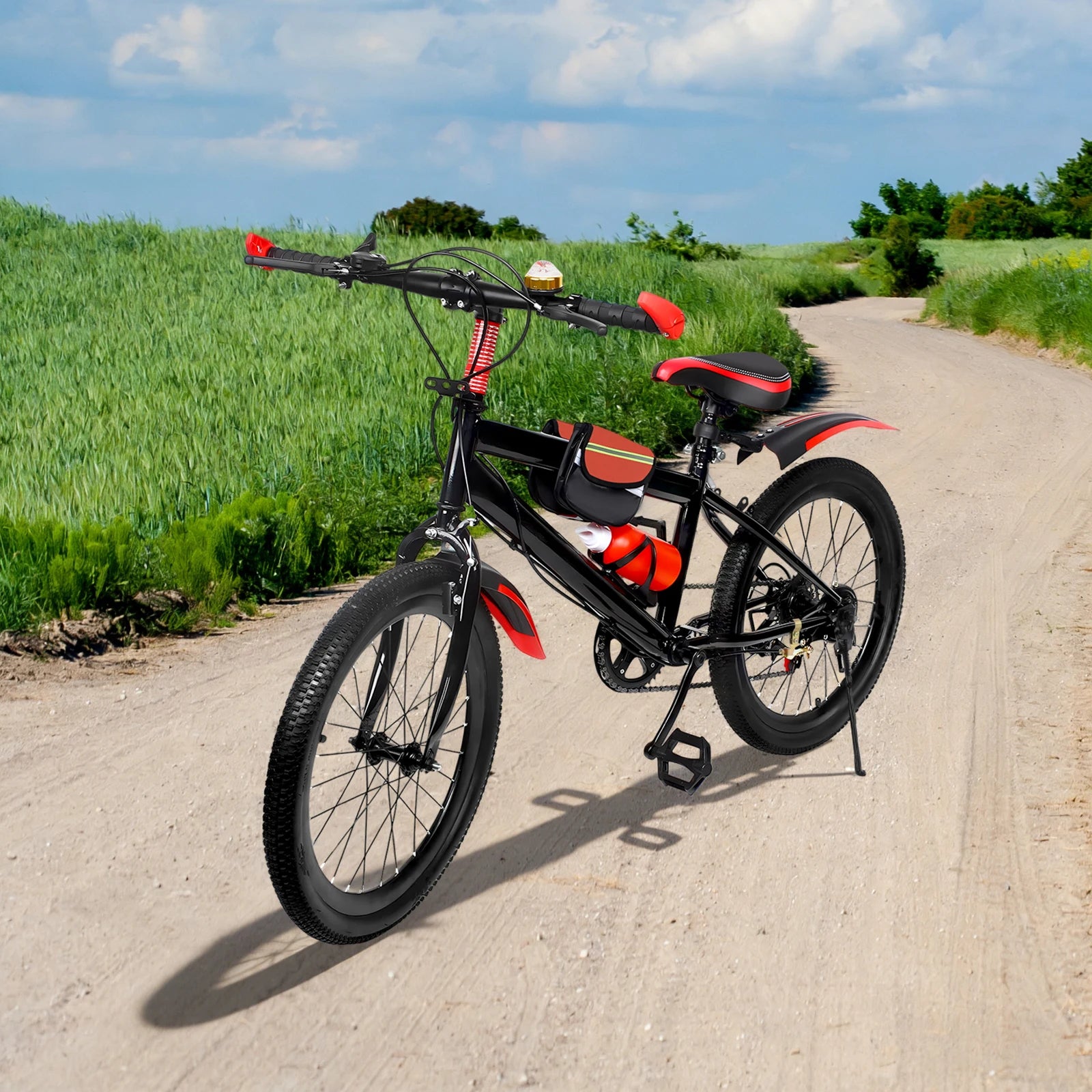 20" Kids Mountain Bike for Boys & Girls Ages 5-12, 7-Speed Transmission, Sturdy Carbon Steel Frame, Adjustable Seat