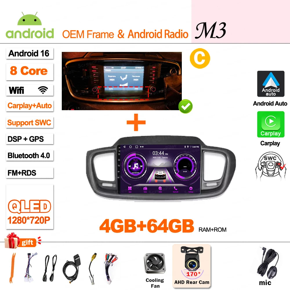 Android 16 Car Radio — Compatible with Kia Sorento | DSP | GPS