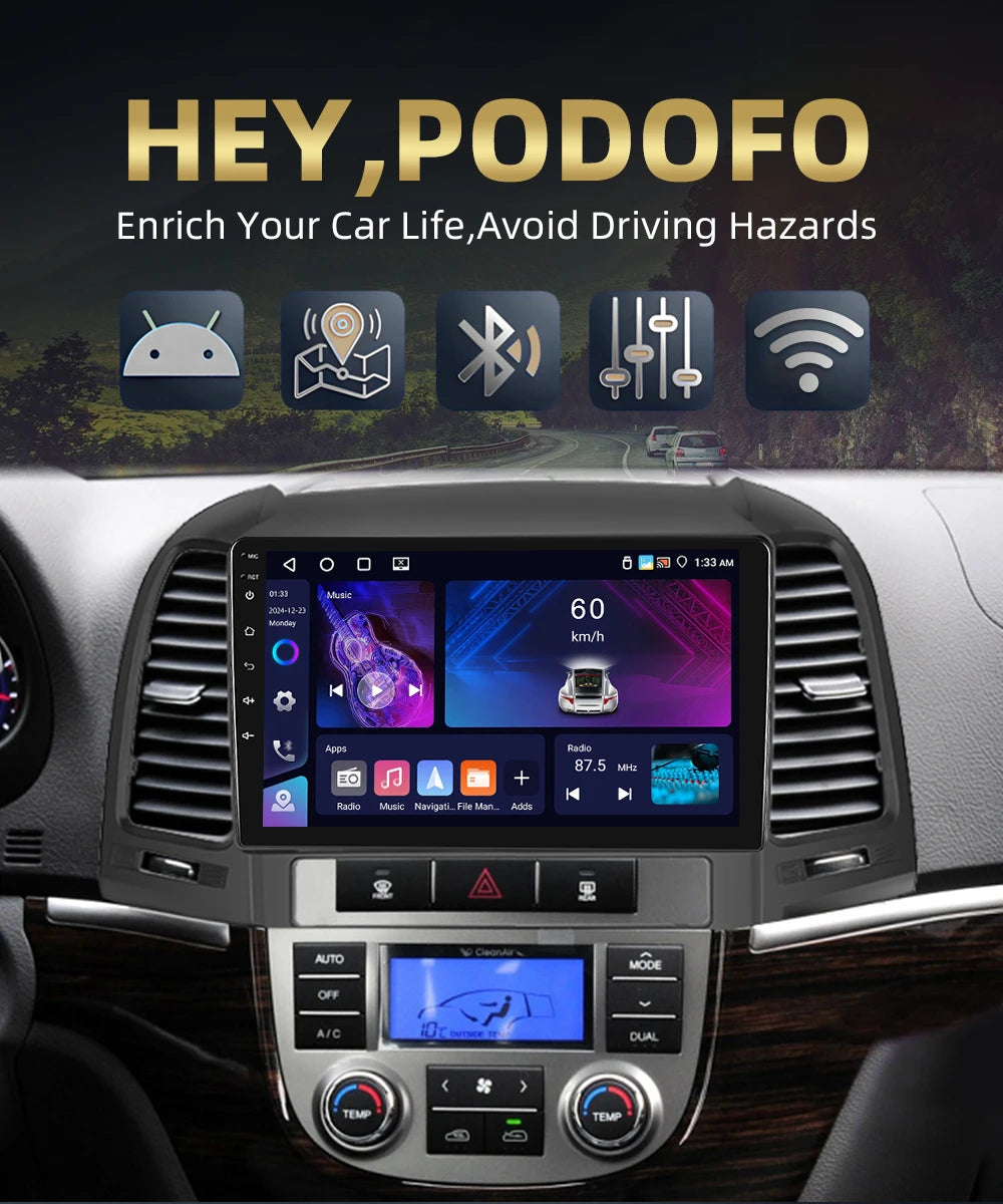 Podofo Hyundai Santa Fe — 8+128G, CarPlay, 4G