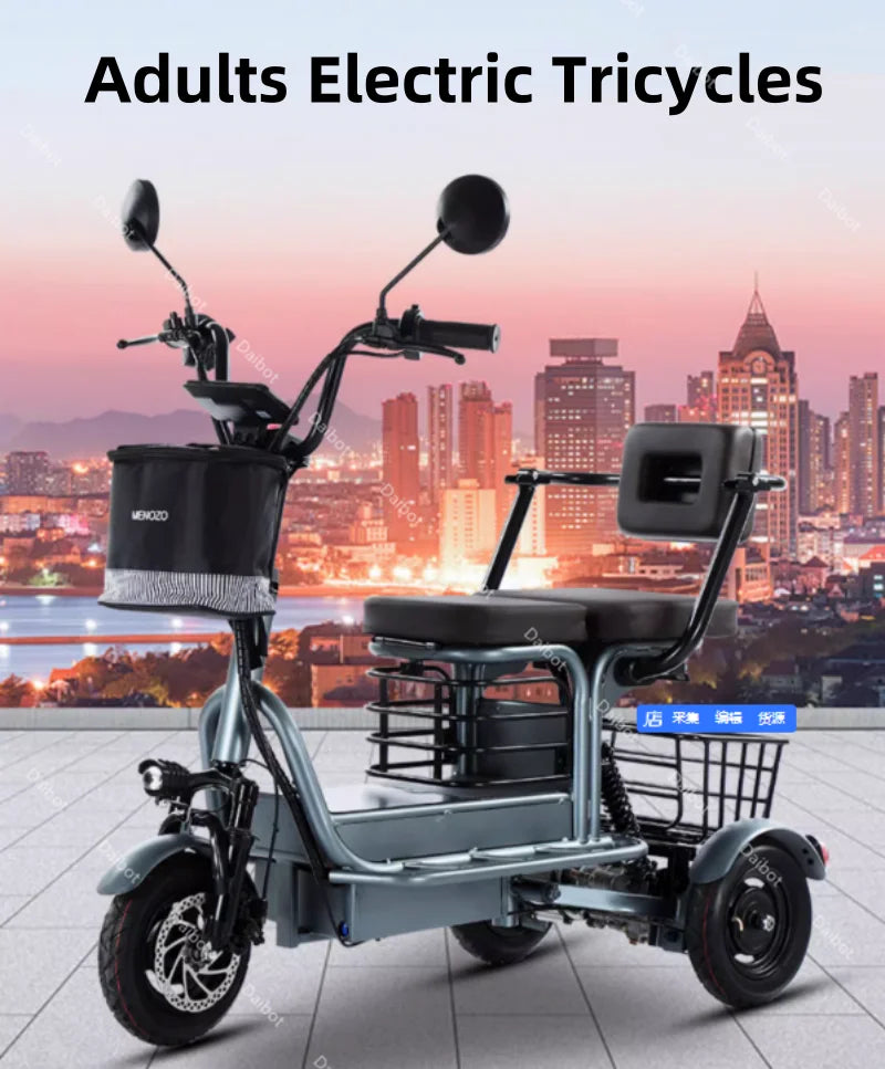 Powerful Parent Child Adult Electric Tricycle 3 Wheel For Elderly 2 Seat 800W Battery Removable Long Range Electric Scooter 60KM