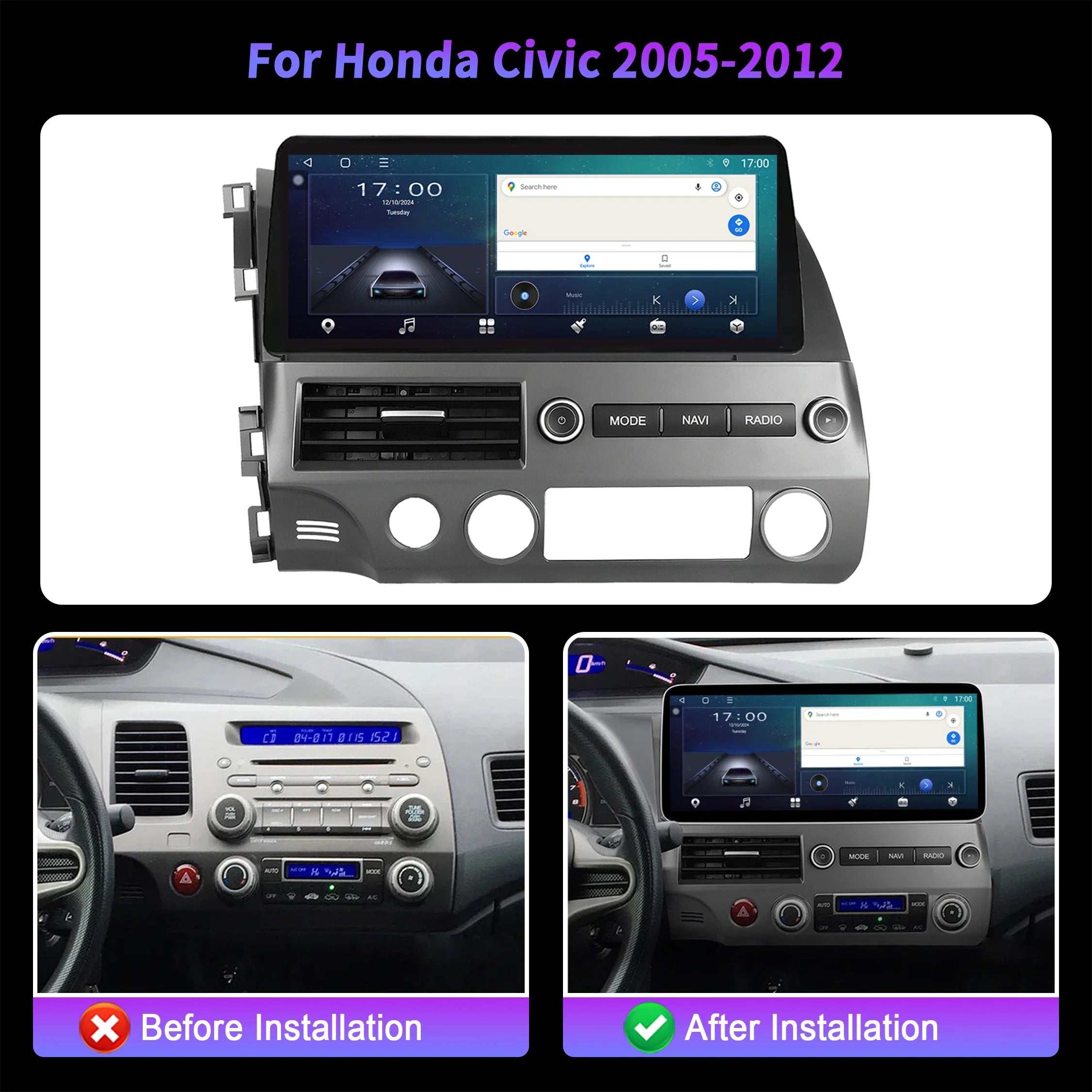 12.3" Android Radio — Honda Civic, CarPlay