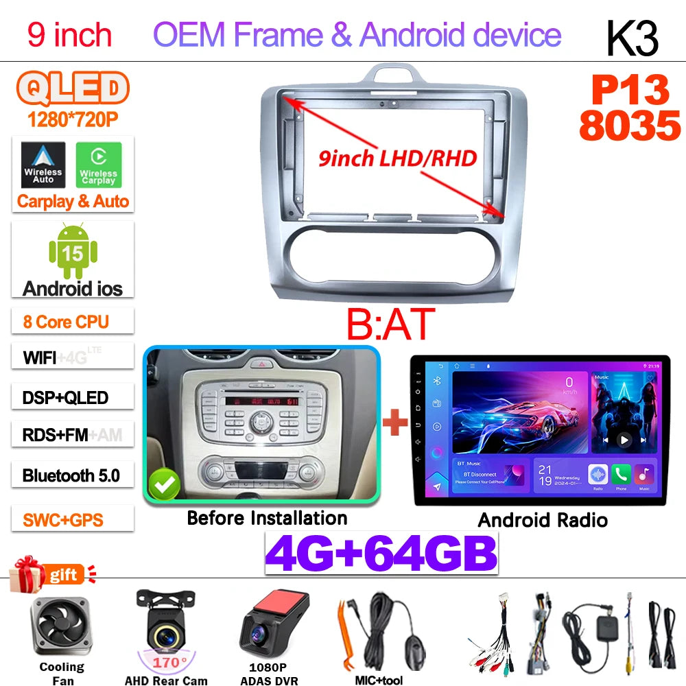 Ford Focus Android 15 — Wireless CarPlay, WiFi