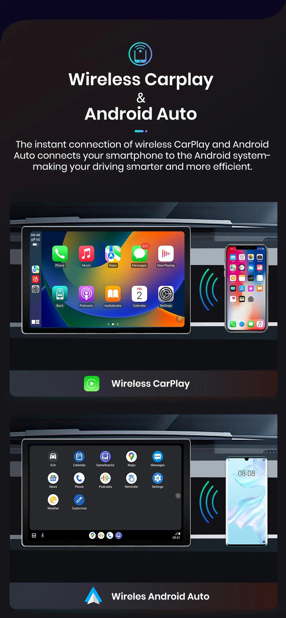Junsun V3 Plus — 2K, Wireless CarPlay, Android Auto