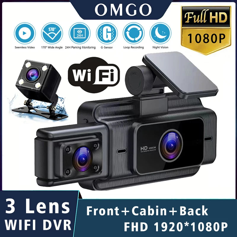 WiFi 3-Channel Dash Cam — 1080P, Cabin Lens