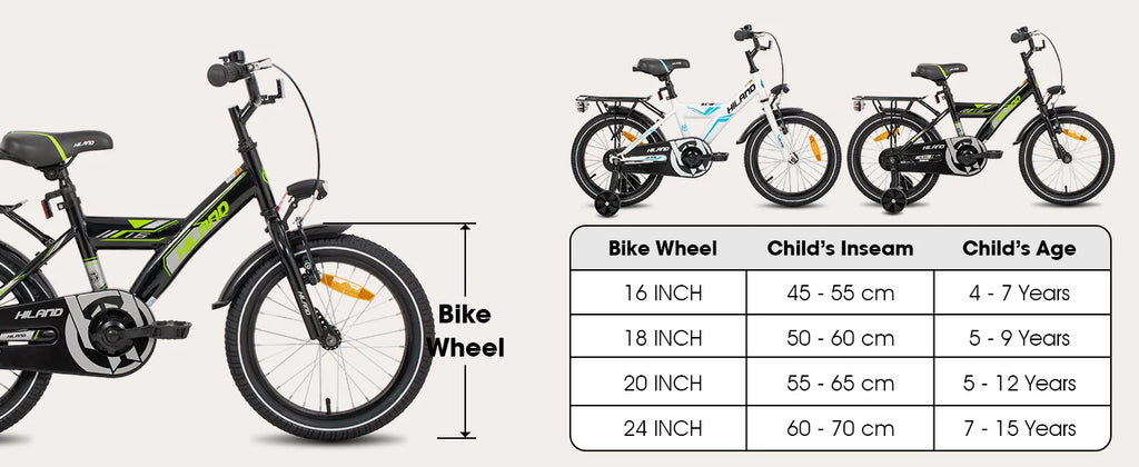 Hiland 16/18 Inch Kids Bike, Bike for Boys and Girls 4-9 Years, Black/White Kids Bicycle with Luggage Rack Stabilisers