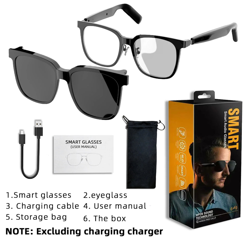 Unisex-Smart-Brille — magnetische Gläser, Bluetooth 5.4, kabellose Anrufe & Musik
