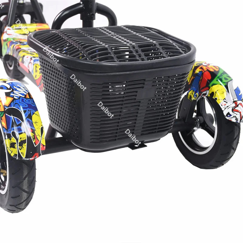500W Electric Scooter For Elderly Small Foldable With Colorful Pedals/Basket/Handle Foldable Electric Tricycle 3 Wheels Adult