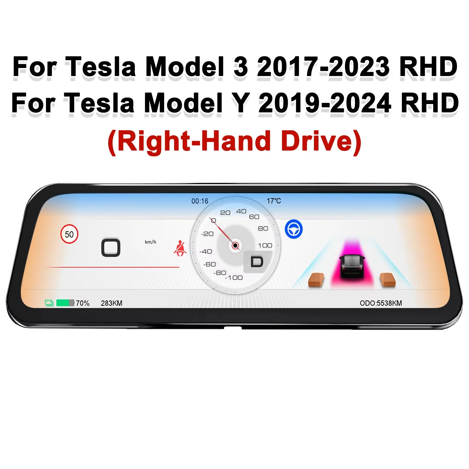 For Tesla Display 9.6 Inches New HUD For Model 3 2016-2023 & Model Y 2020-2024 Support Multiple Languages Carplay Android Auto