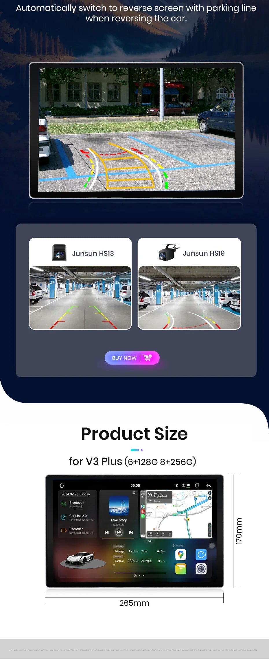 Junsun V3 Plus — 2K, Wireless CarPlay, Android Auto