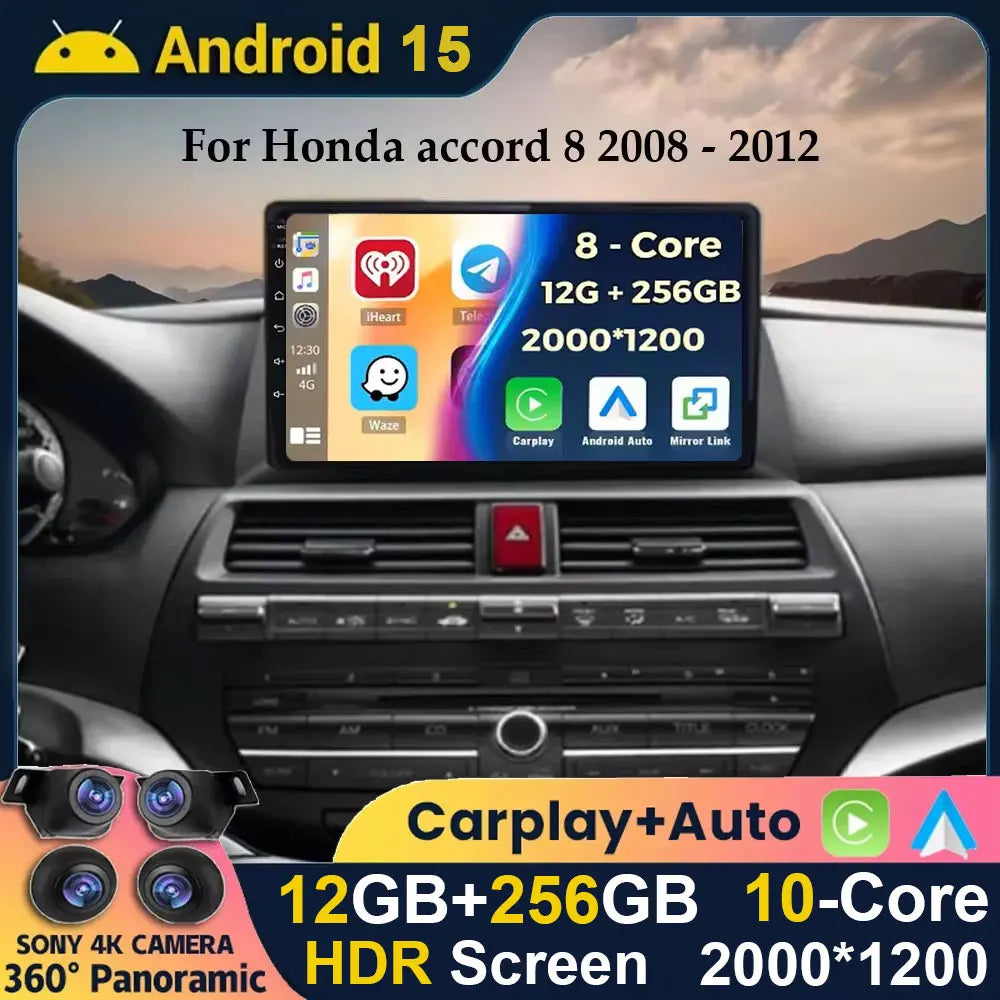 Android 15 CarPlay Auto für Honda Accord 8 2008 2009 2010 2011 2012 Autoradio Multimedia Player Head Unit GPS DSP Audio WIFI+4G