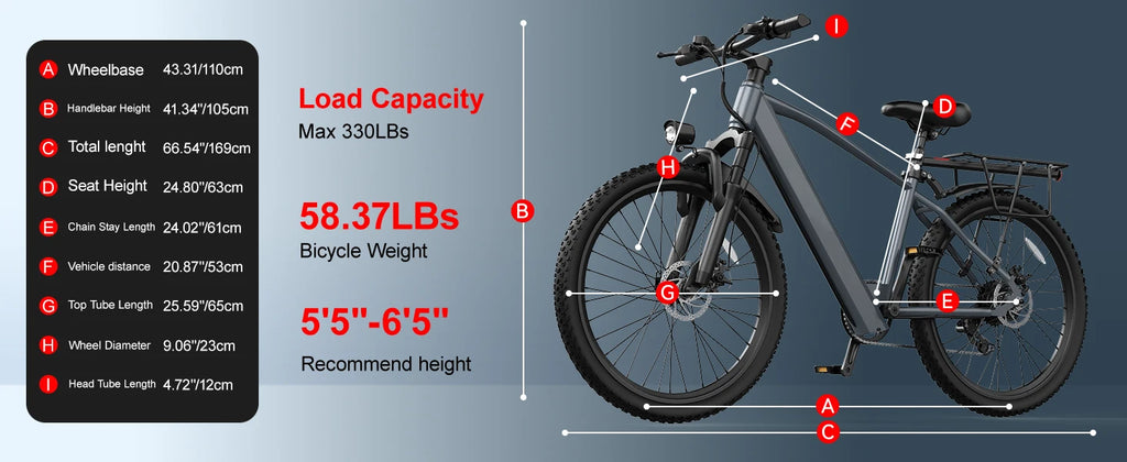 Adult electric bike with a 500W motor, 26x1.95 anti-slip tyres, a 36V 10.4Ah removable battery, a 7-speed gear system, and unisex pedal-assisted electric bike