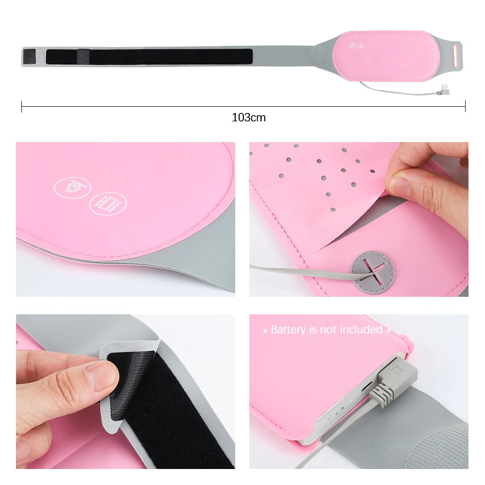 Electric Period Cramp Massager Vibrating Heating Belt for Menstrual Waist Stomach Abdominal Warm Palace Belt
