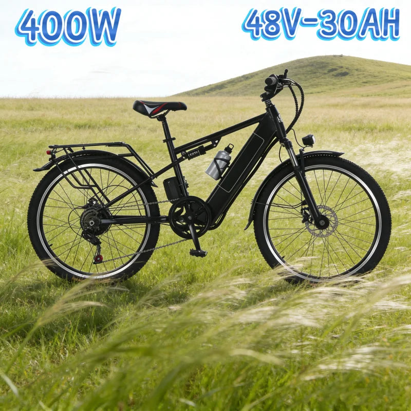 Ebike 400W motor 48V 30AH lithium battery 26-inch tire electric bicycle, urban commuting and transportation adult electric bike