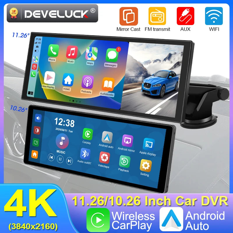 4K Dash Cam — Wireless CarPlay, Dual Lens
