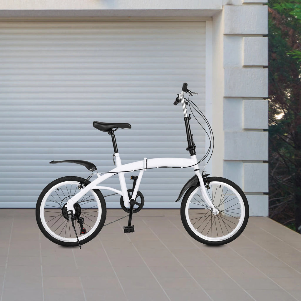 White Foldable Bicycle for Kids & Adults (4.6-6.2ft) - 6-Speed, Dual V-Brakes,Portable for Outdoor, Muddy, Mountain Roads