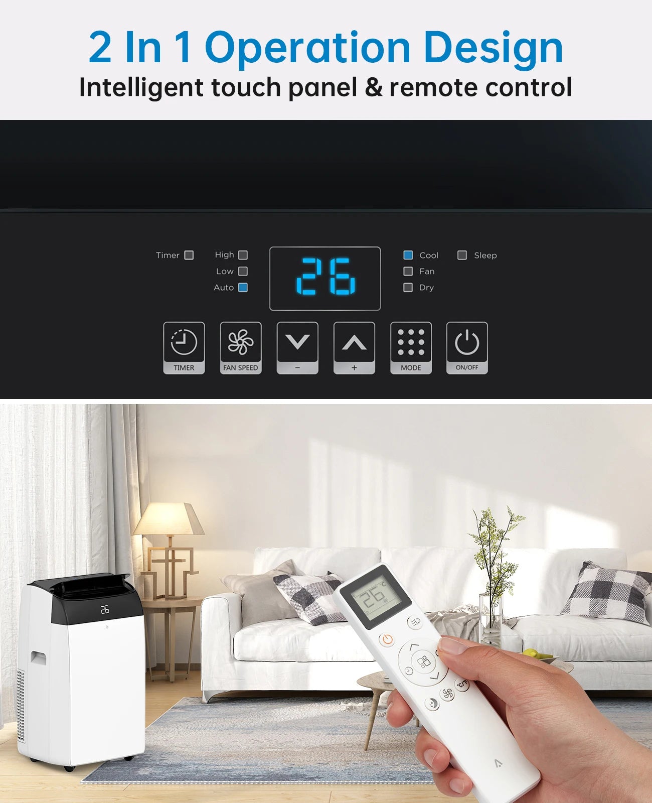 Air Conditioner,12000 BTU Portable Air Conditioner, 4-In-1 Cool/Heating/Fan/Dehumidify Modes With Remote Control, 24 Hours Timer