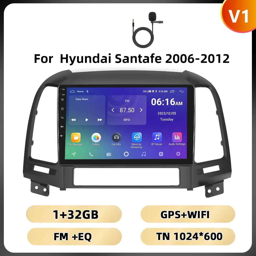 Podofo Hyundai Santa Fe — 8+128G, CarPlay, 4G