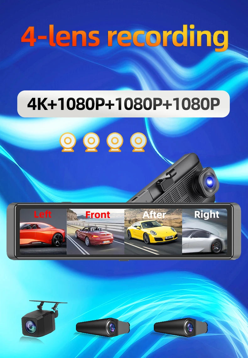 12" 4K Dash Cam — 360°, ADAS, Parking Mode