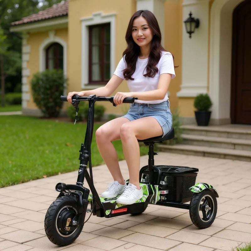500W Electric Scooter For Elderly Small Foldable With Colorful Pedals/Basket/Handle Foldable Electric Tricycle 3 Wheels Adult