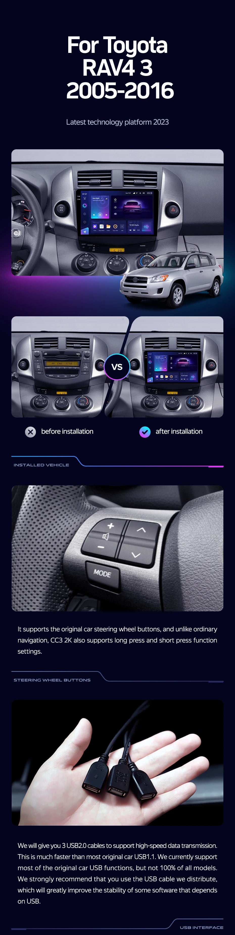 TEYES CC3 RAV4 — 2K GPS, Android 10, Multimedia