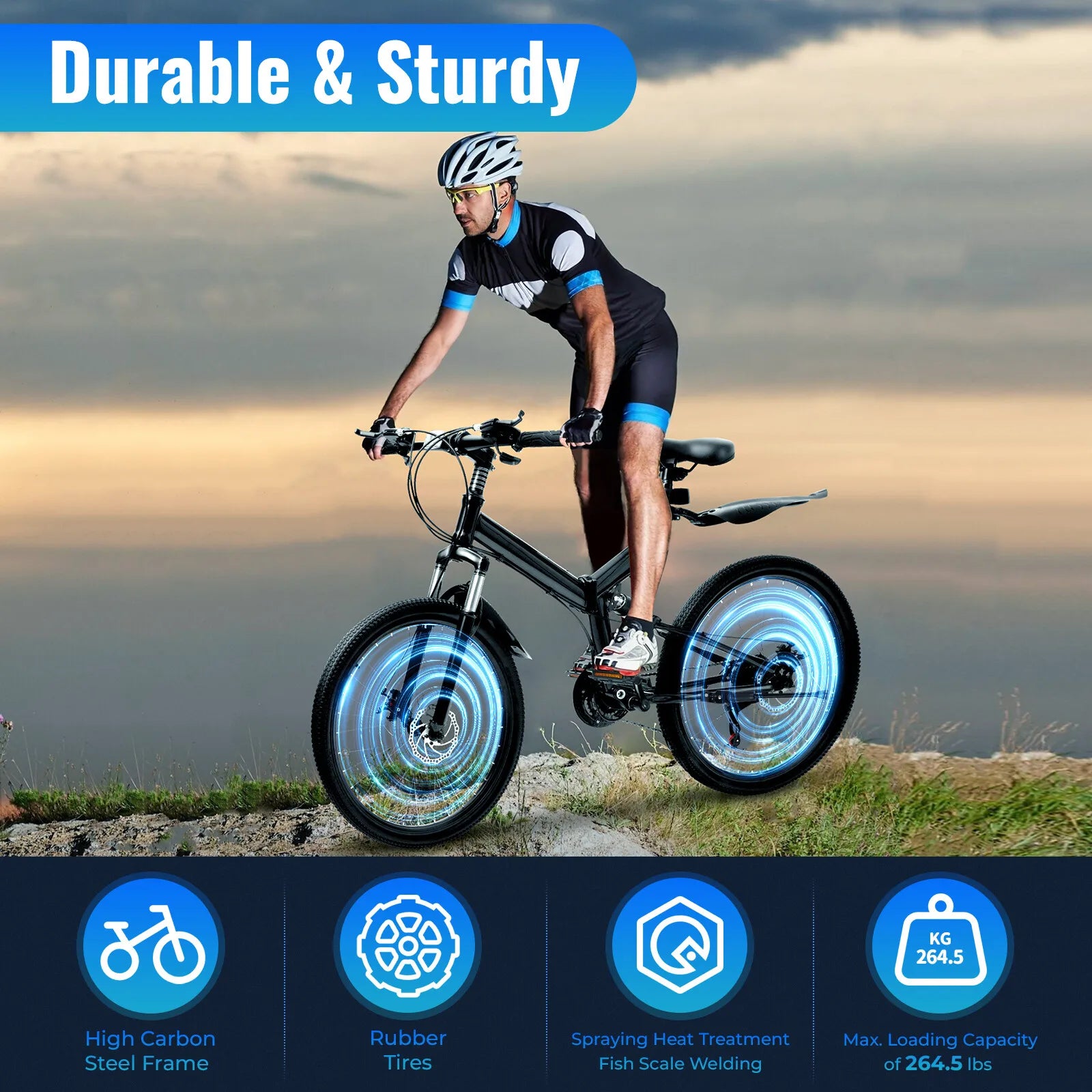 Black 26" Foldable Mountain Bike Carbon Steel - 21 Speeds (3 Front/7 Rear Gears), 220Lbs Max Load, Argon Arc Welding
