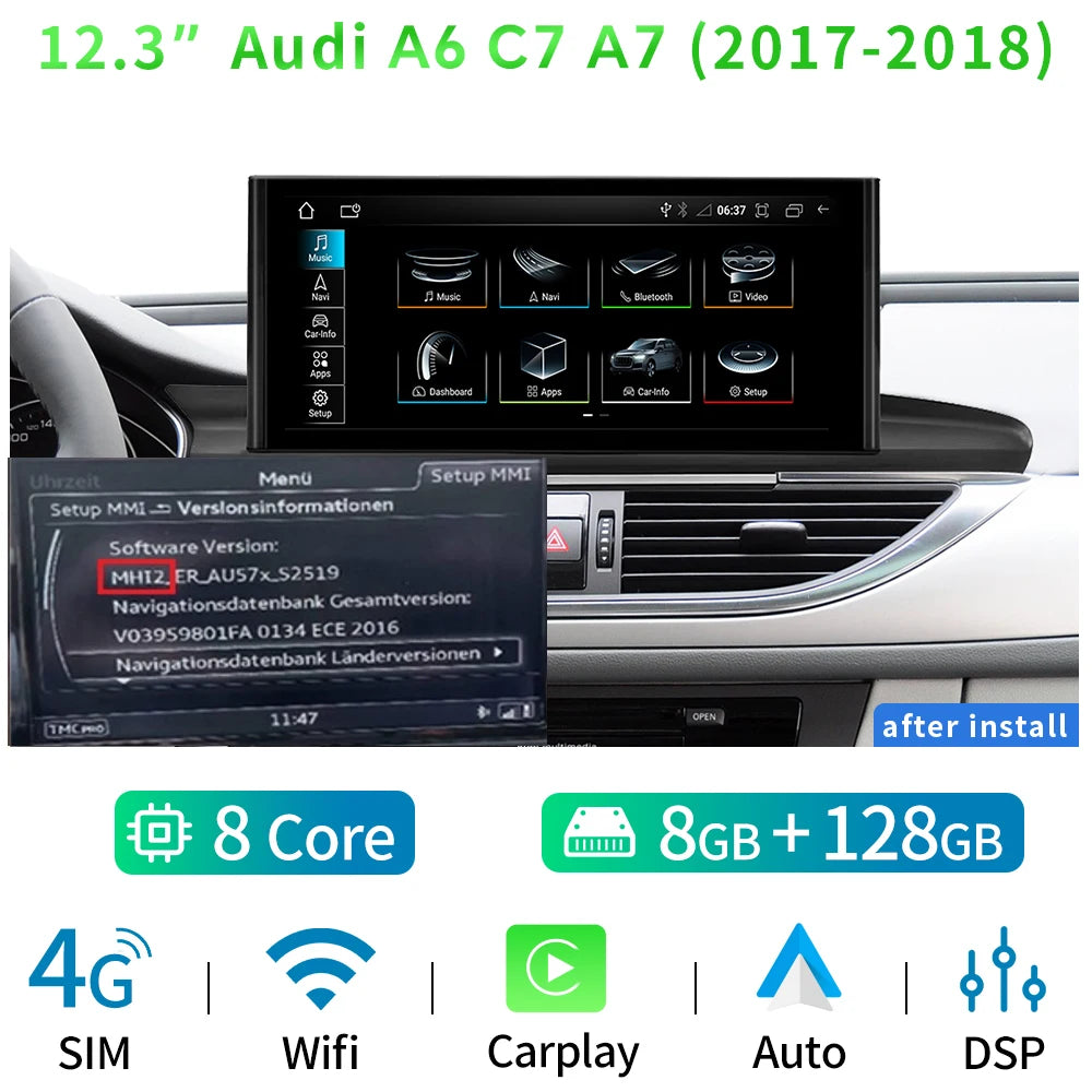 Audi A6/A7 Android 14 — 12.3", CarPlay, GPS