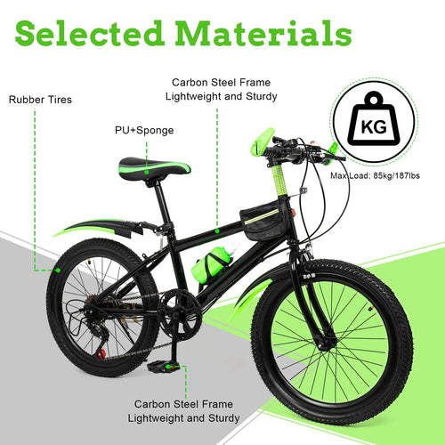 20 Inch Kids Bike Children Bicycle for Boys Girls Ages 8-12 Years Old, MTB Mountain Bike 7 Speed City Bike, GREEB/RED — available at Teckeleck