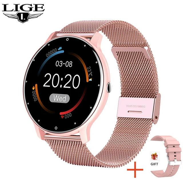 LIGE Montre intelligente Hommes Femmes Écran tactile complet Sport Fitness Montre Homme IP67 Étanche Bluetooth Pour Android IOS Smartwatch Hommes