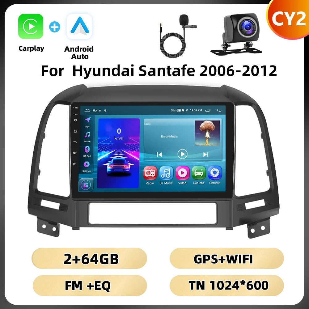 Podofo Hyundai Santa Fe — 8+128G, CarPlay, 4G