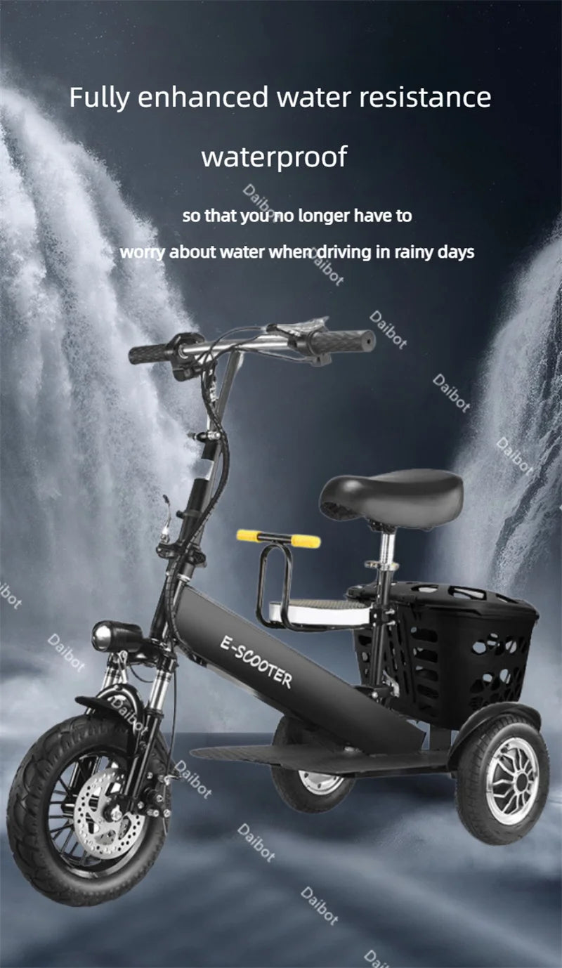 Foldable Mini Electric Tricycle For Woman with toddler seat 500W 36V lightweight Three Wheels Electric Scooter For Adults Basket