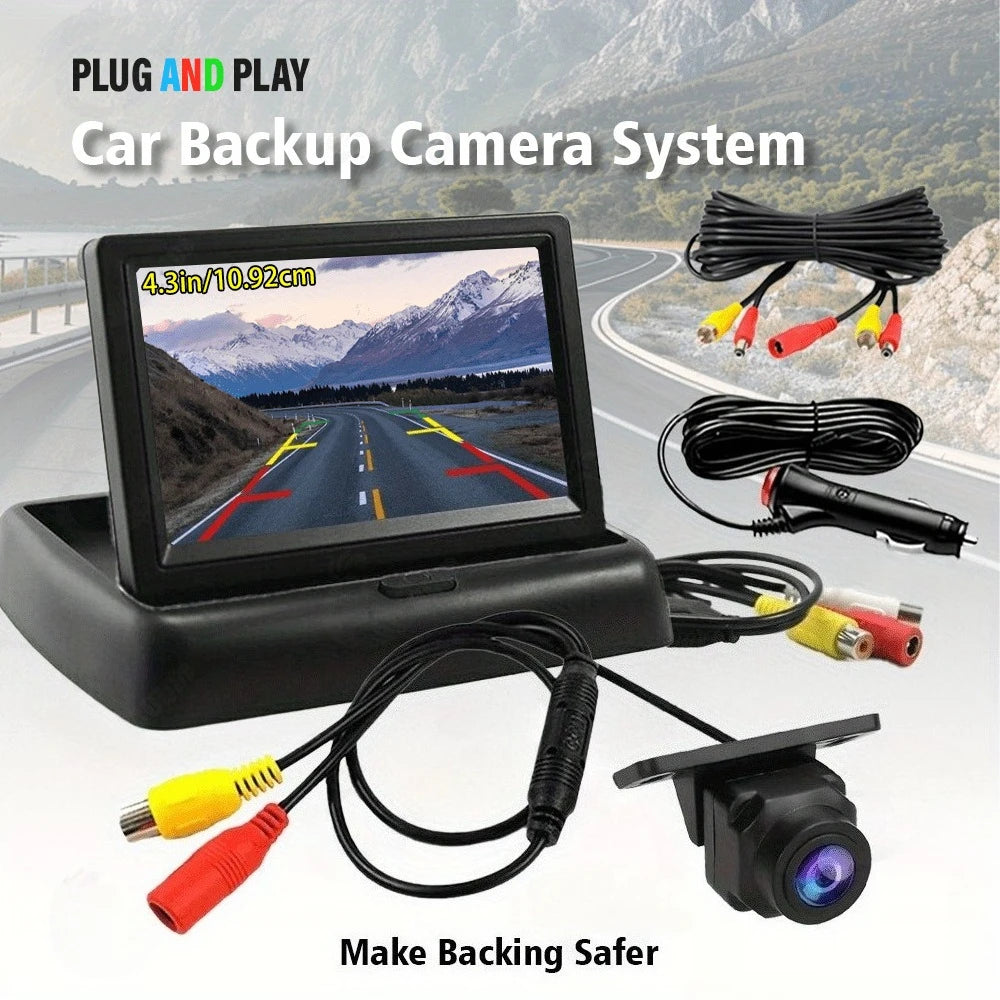 Auto-Rückfahrkamera-System, Universal-Rückfahrkamera-Kit mit 4,3-Zoll-klappbarem Display, HD Klare Nachtsicht, Plug-and-Play