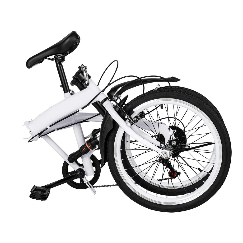White Foldable Bicycle for Kids & Adults (4.6-6.2ft) - 6-Speed, Dual V-Brakes,Portable for Outdoor, Muddy, Mountain Roads